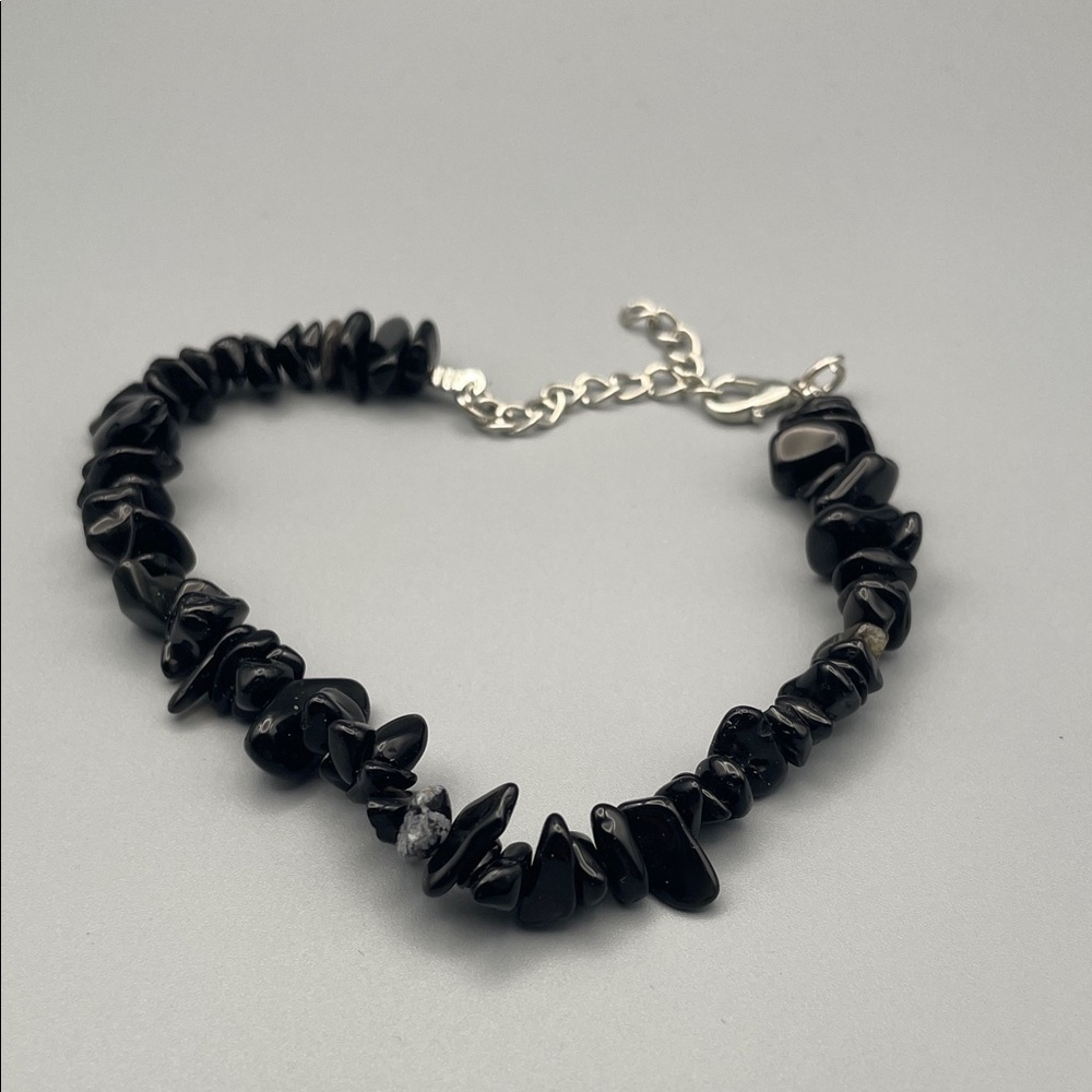 Chic Black Stone Bracelet with Silver Clasp
